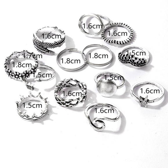 **DIONNE* 13-Pc Silver Bohemian Flower Starfish Arrow Fashion Ring Set - Picture 7 of 7